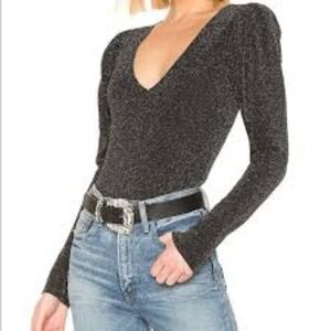 PAIGE Samina Black Metallic Bodysuit Size Medium‎